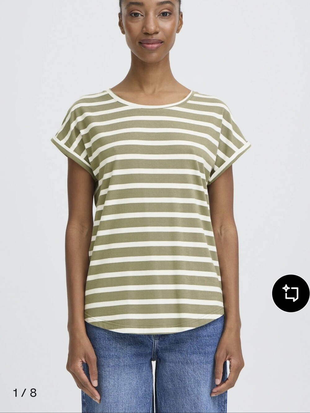 NWT b.young Striped Crewneck T-Shirt Size M Grey/White